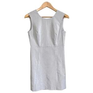 Milly Slim Shift Dress Pinstriped White Black Cotton Seersucker Womens Sz 2